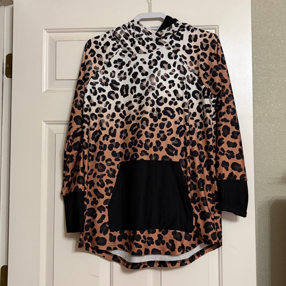 Lu La Roe unicorn amber Leopard Print Hooded Tunic large